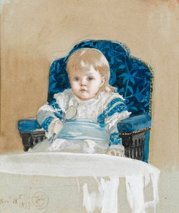 Fryderyka w sukience odświętnej trzymająca łyżkę, 1877 (wc na papierze)